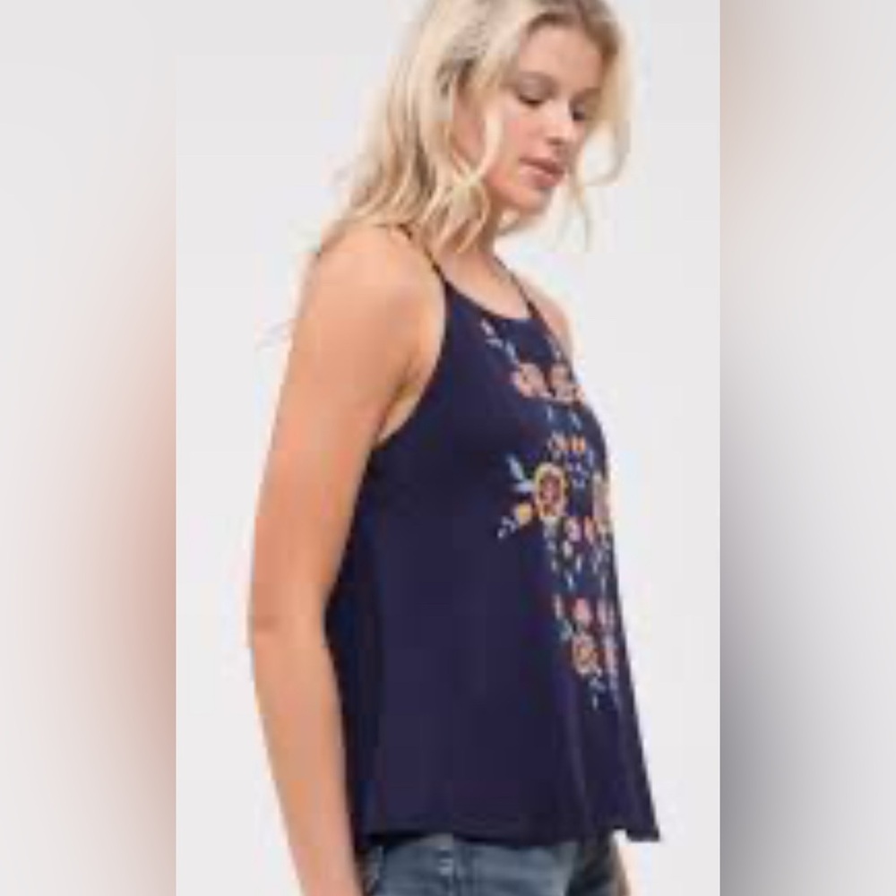 Blu Pepper Navy Floral Embroidered Tank Top